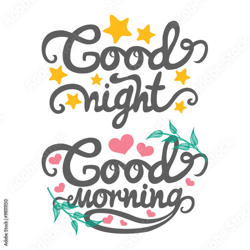  Vector illustration with good night and good morning words