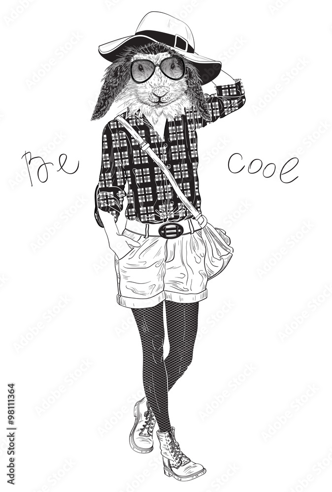 Fototapeta premium Fashion Rabbit portrait (black and white)