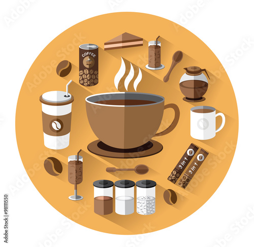 Modern flat icons set of coffee