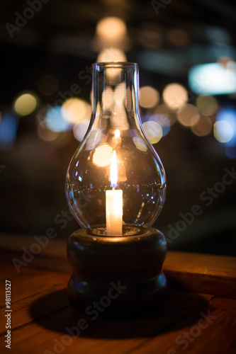 Romantic night with candlelight and bokeh background. New year a