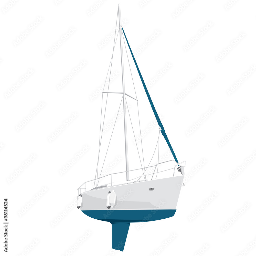 Nice blue and white yacht on white, nice boat -illustration of ship - flatten isolated illustration master vector