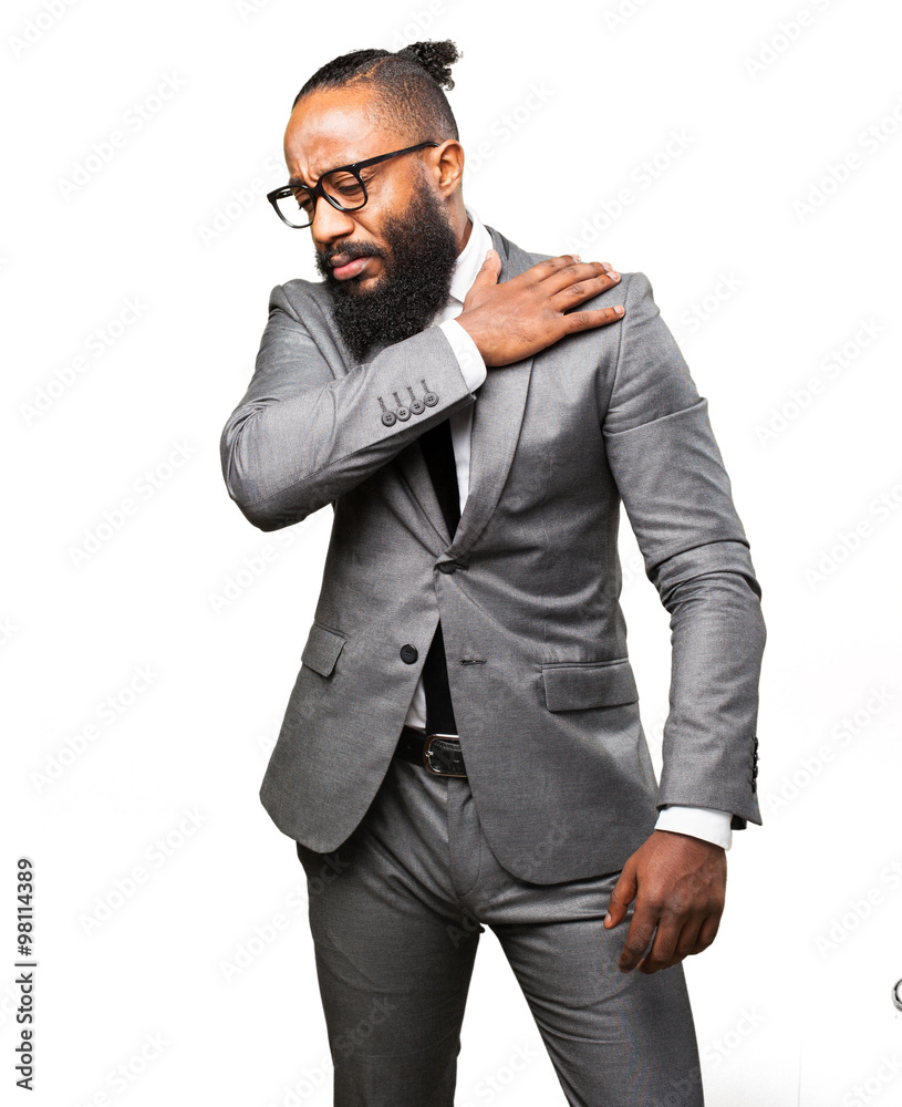 Fototapeta premium business black man suffering shoulders ache