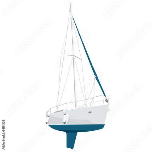 Nice blue and white yacht on white, nice boat -illustration of ship - flatten isolated illustration master vector