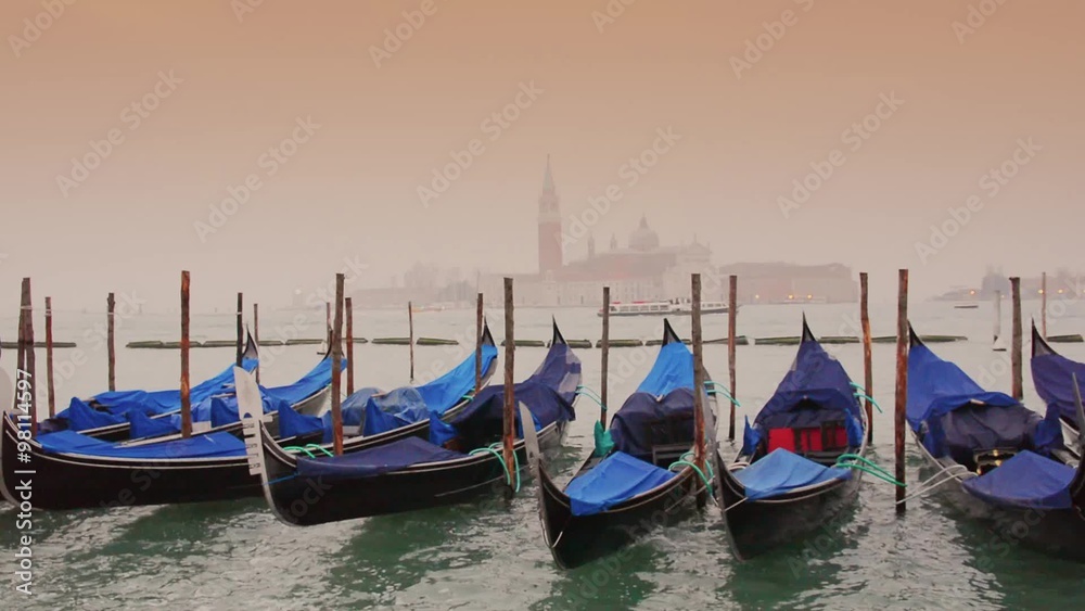 Gondolas moving on water, Venice Gondolas moving on water, Venice