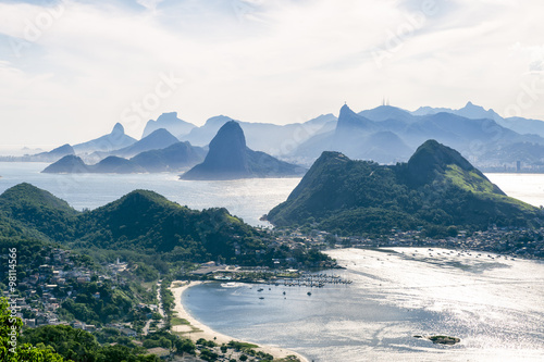 City skyline scenic overlook of Rio de Janeiro, Brazil with Niteroi, Guanabara Bay, and Sugarloaf Mountain photo