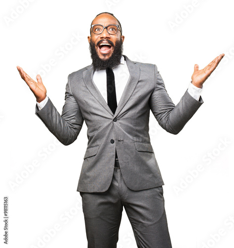 business black man doing a surprise gesture