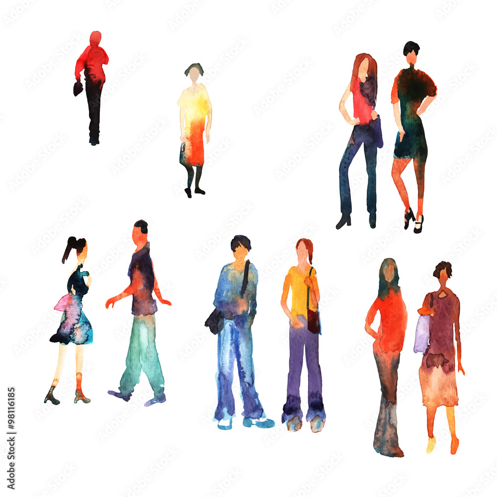 Fototapeta premium Men and women drawn watercolor. Design for banners, cards and concepts.