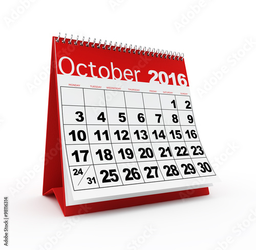 October 2016 calendar