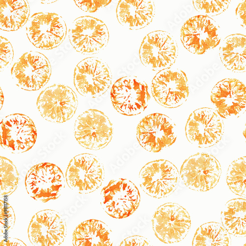 Watercolor seamless pattern with orange slices.