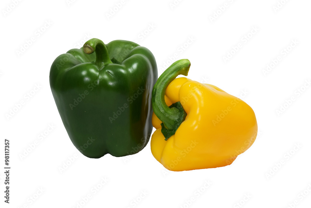 Yellow and green bell pepper isolated on white background. Clipping path. Yellow and green bell pepper isolated on white background. Clipping path.
