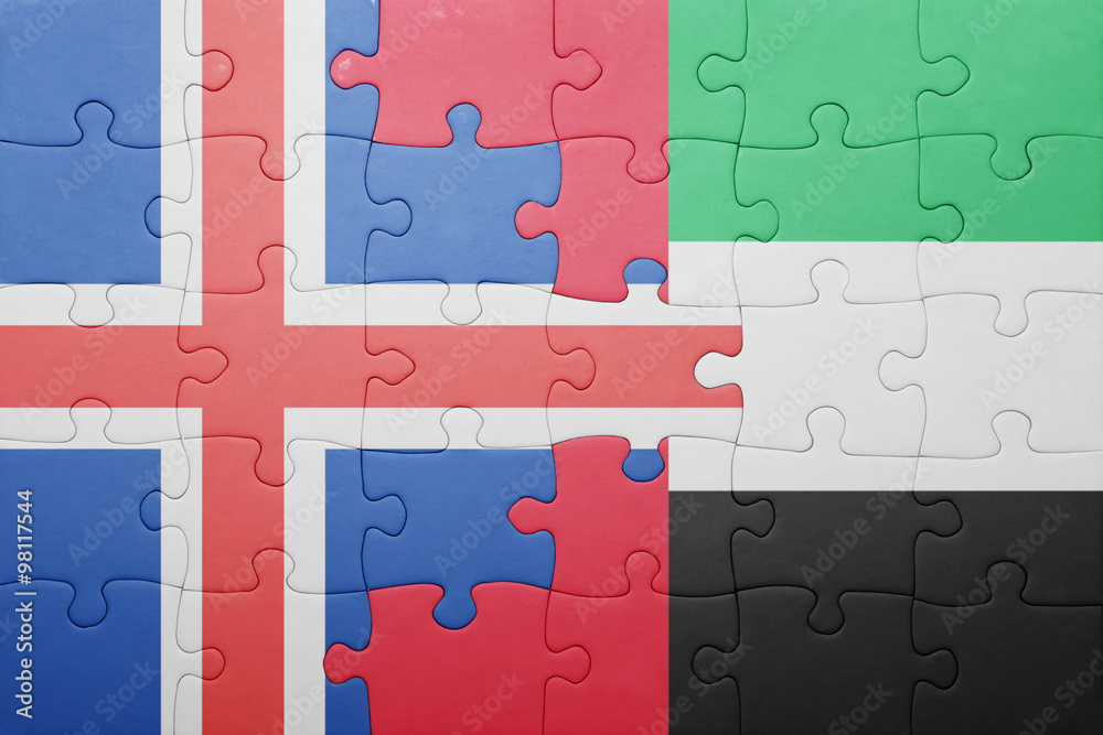 puzzle with the national flag of united arab emirates and iceland