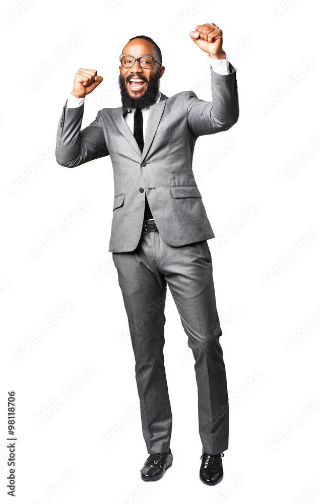 full body business black man winner sign full body business black man winner sign