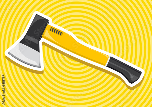 Nice classical yellow golden axe with outline border construction tools - flatten isolated illustration master vector