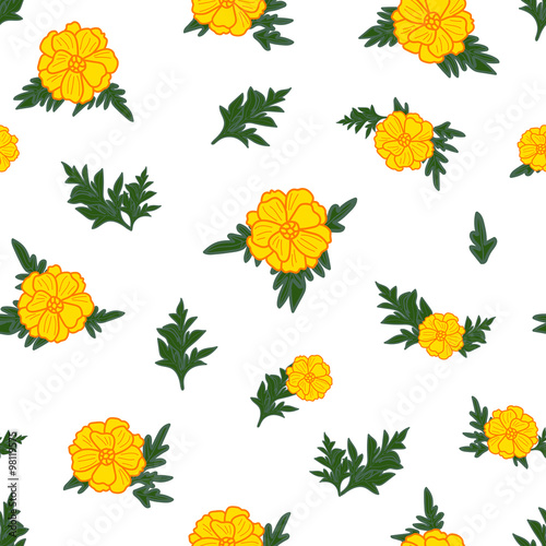 Floral seamless pattern with yellow flowers and green leafes