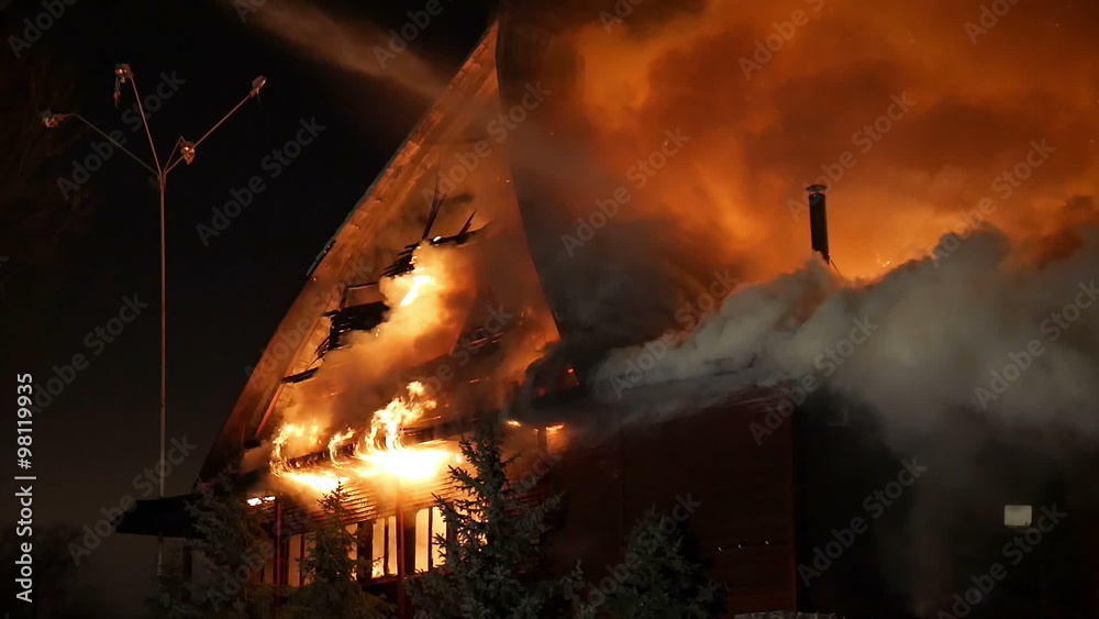 House on fire. Inferno conflagration.