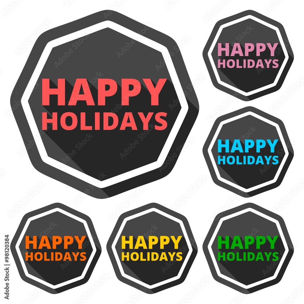 Happy Holidays icons set with long shadow