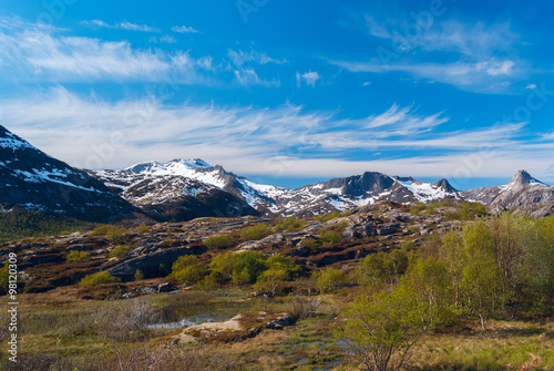 High norwegian mountain pass in sunny summer day