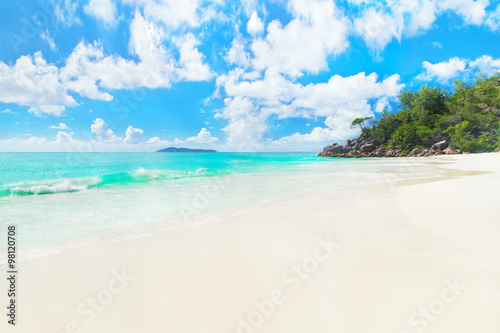 Tropical beach Anse Georgette at Praslin island, Seychelles