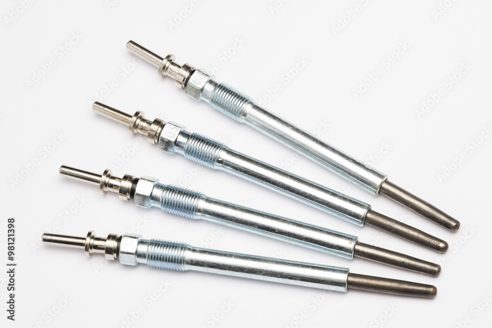 4 diesel engine glow plugs, on the white background
