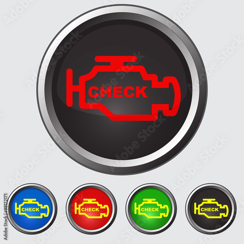 Set of auto icons. Check Engin on the buttons of different color.