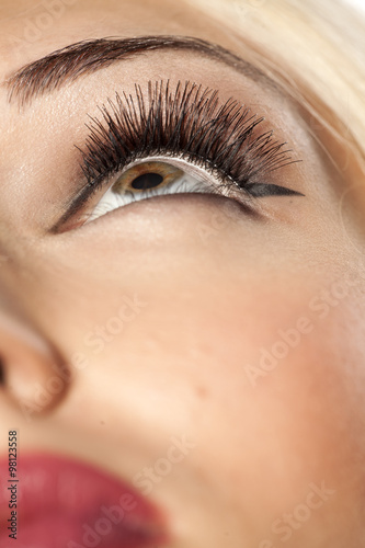 Obraz na plátně closeup of made-up female eye with artificial eyelashes