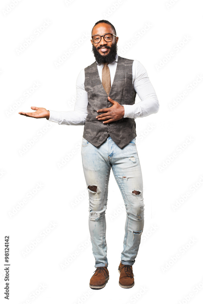 full body cool black man doing a welcome gesture full body cool black man doing a welcome gesture