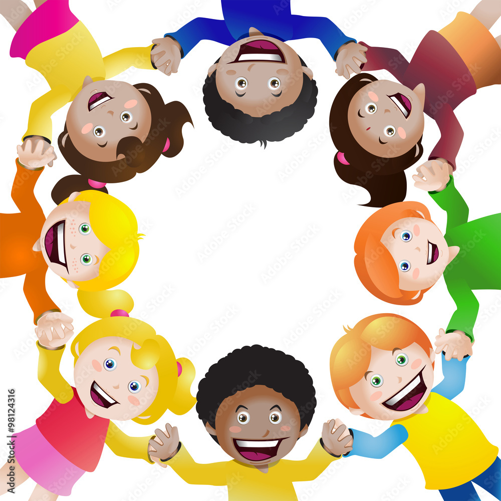 children holding hands in isolated white background children holding hands in isolated white background