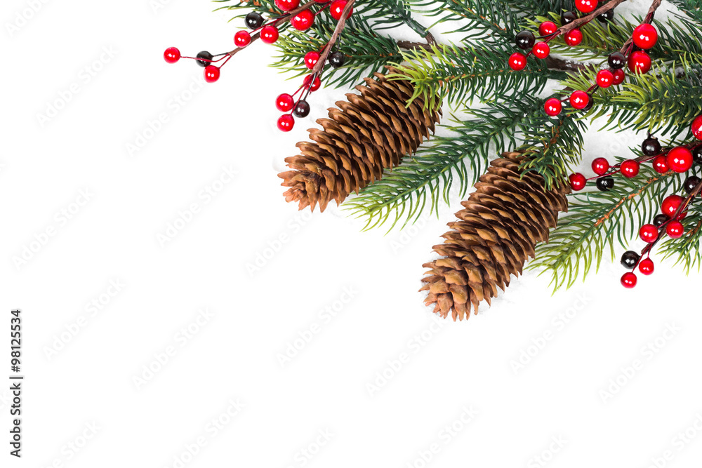 Naklejka premium Cone and christmas tree isolated on white