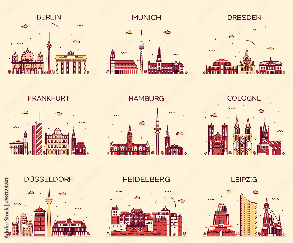Fototapeta premium German cities vector illustration linear style
