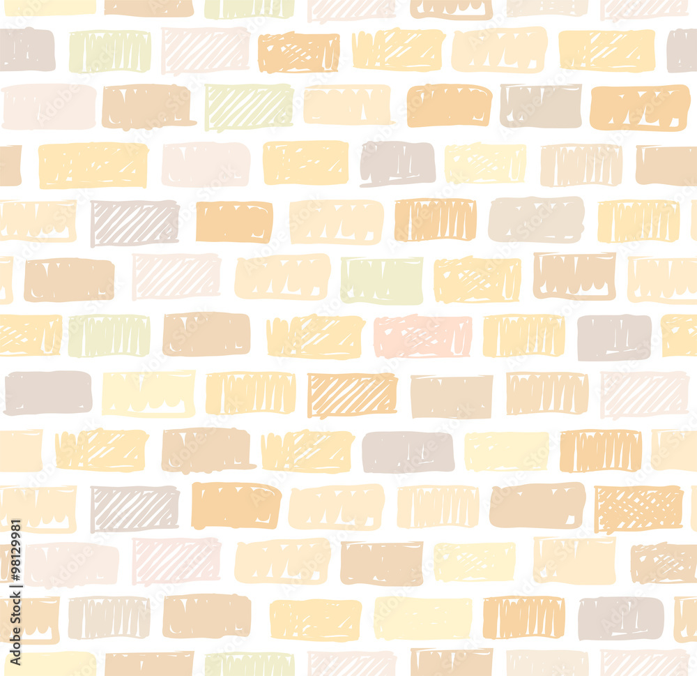 Fototapeta premium Brick wall light seamless pattern drawing 