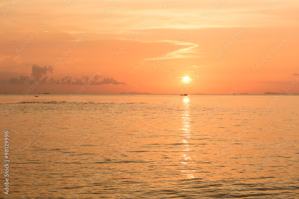 Golden sunset dramatic colorful tropical sea sky and cloud backg