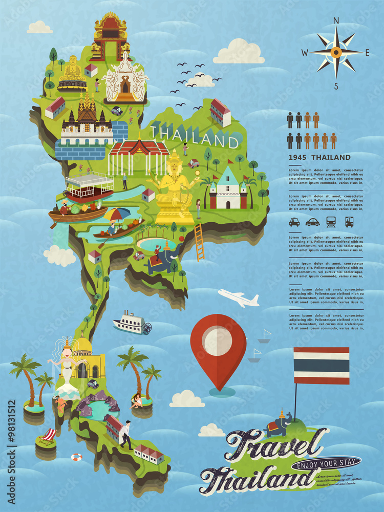 Naklejka premium Thailand travel map