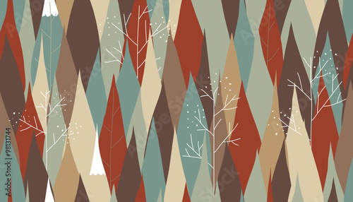 Pine tree in autumn season seamless pattern
