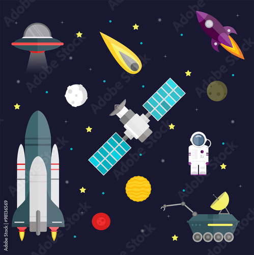 Space travel symbols infographic. Cosmos vector illustration