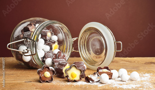 chocolate candies in a glass jar