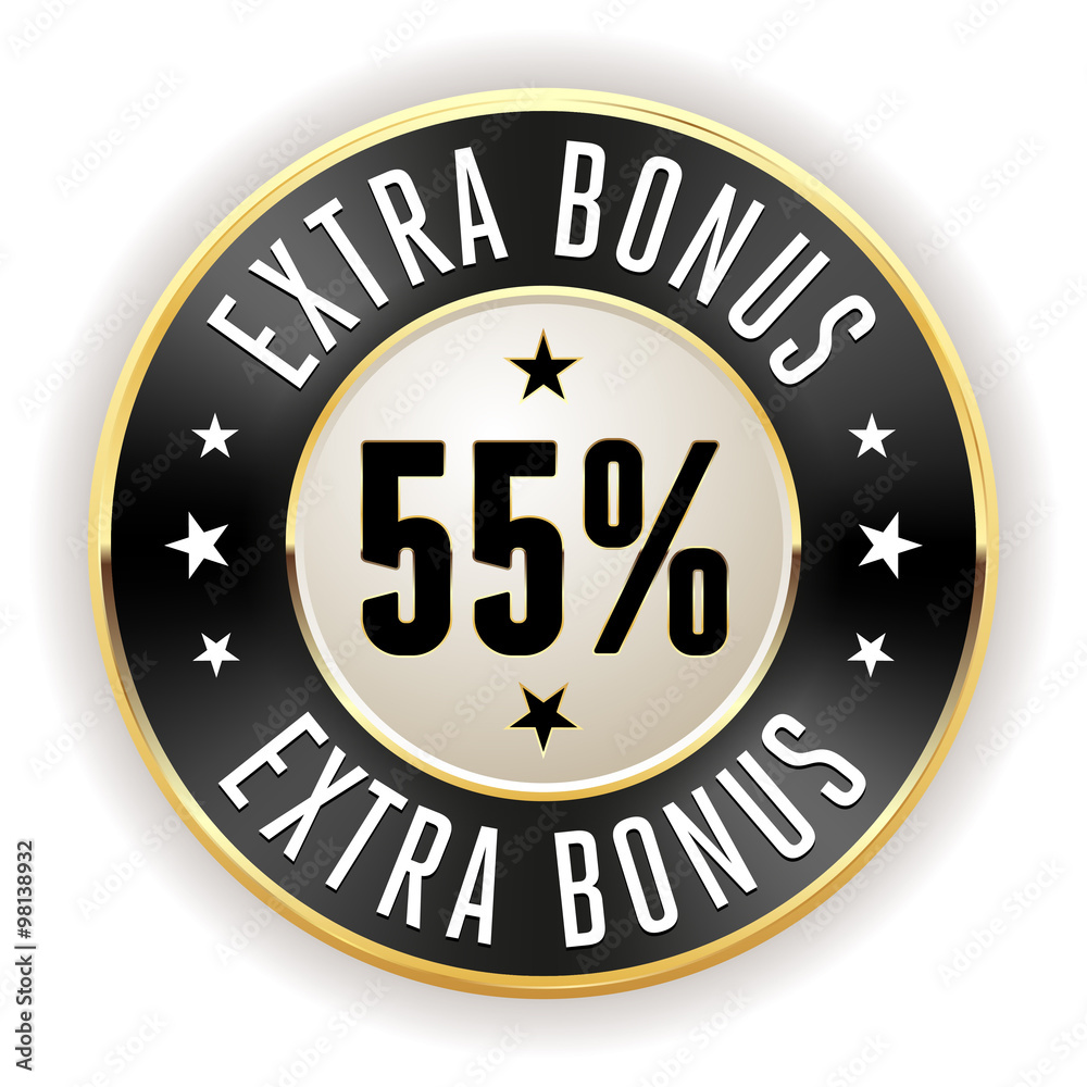 Black 55% extra bonus button with gold border