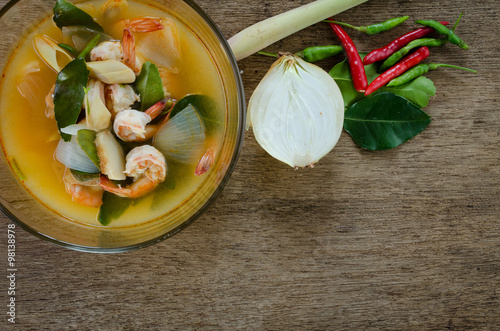 Tom yum Kung or Sour prawn soup,thai food photo