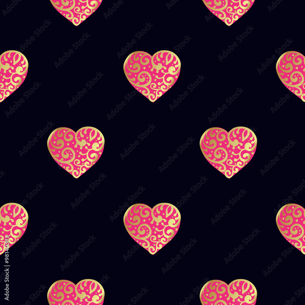 Seamless vector gold pattern with hearts. Vector illustration