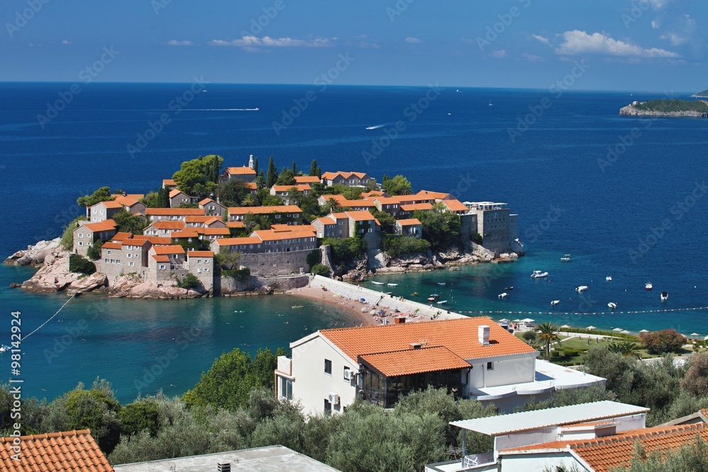 popular island of Sveti Stefan, Croatia