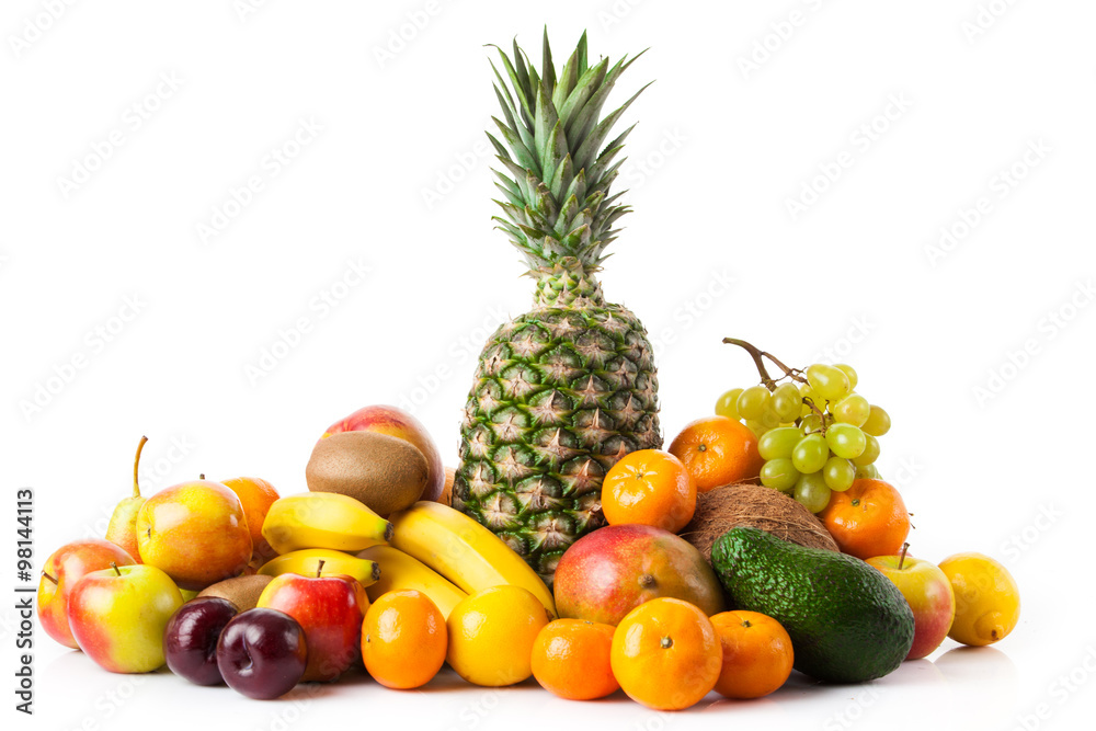 exotic fruits isolated on white. Fresh fruits. different fresh f exotic fruits isolated on white. Fresh fruits. different fresh f