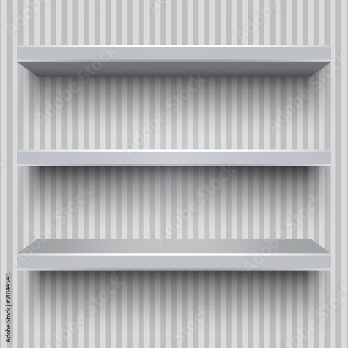 Empty grey shelves striped wall