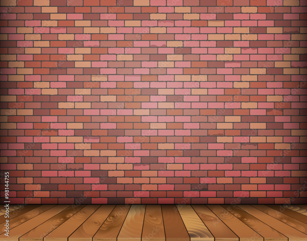 Fototapeta premium Background with bricks and wooden floor