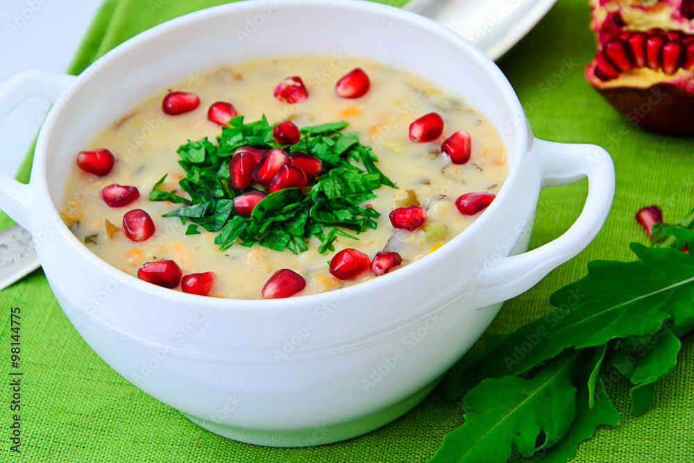 Healthy and Diet Food: Soup of Fish with Pomegranate Healthy and Diet Food: Soup of Fish with Pomegranate