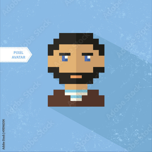 Pixel Avatar Sailor dressed in a striped t-shirt. Pixel icon set