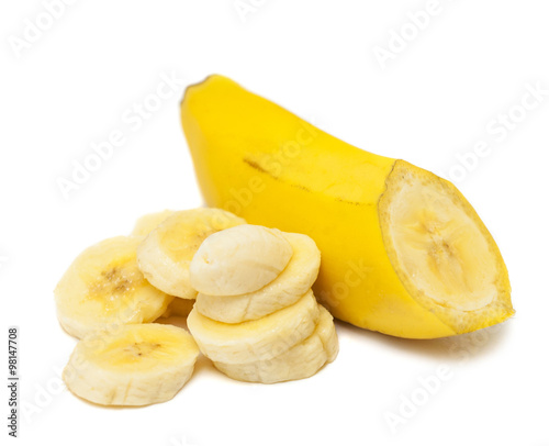 banana slices on white background