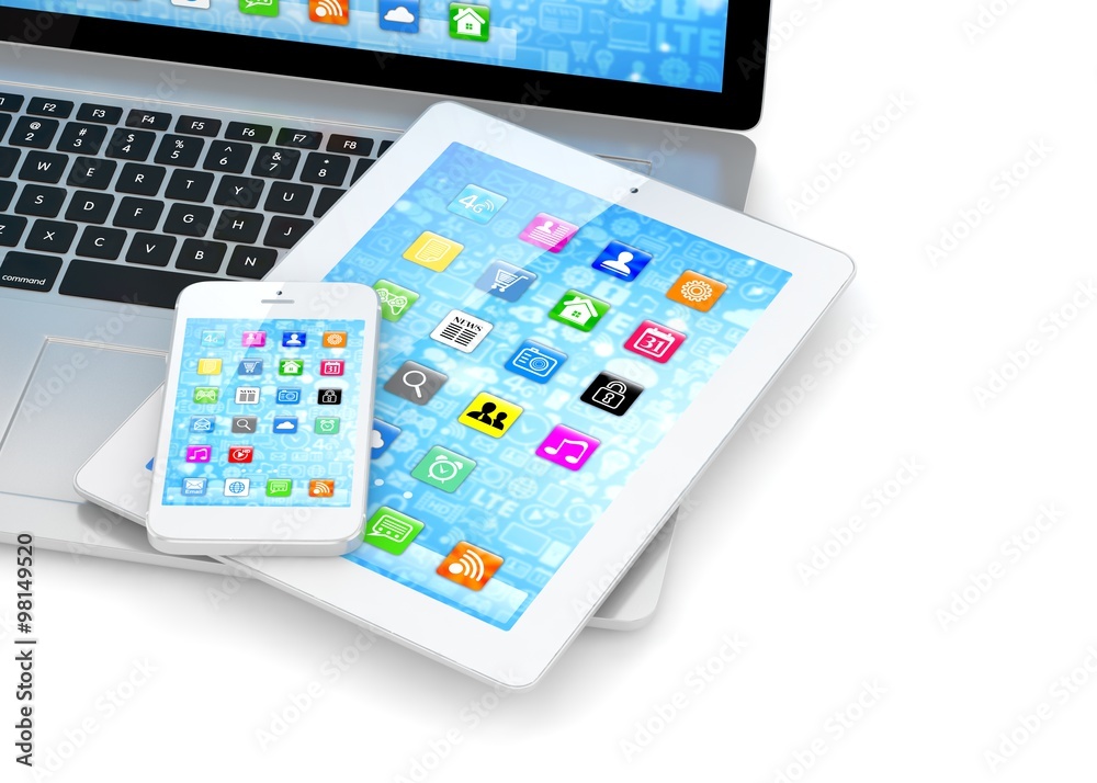 Laptop, phone and tablet pc.