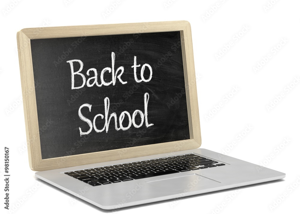 Laptop with chalkboard, back to school, online education concept Laptop with chalkboard, back to school, online education concept