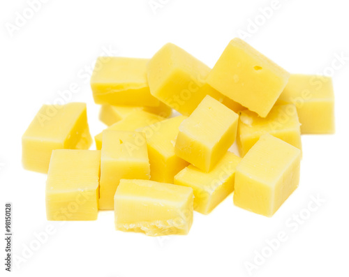 cheese cubes on white background