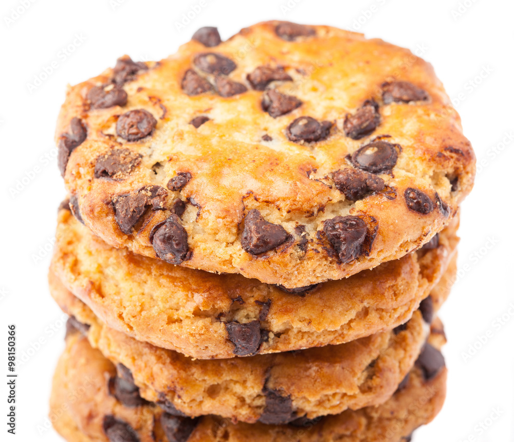 pile of chocolate cookies on a white background