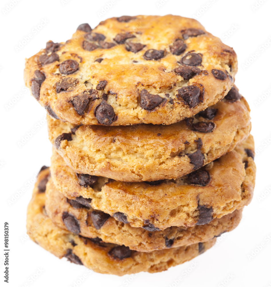 tower of chocolate cookies isolated on a white background tower of chocolate cookies isolated on a white background